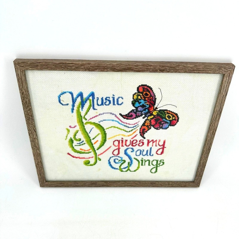 Needlepoint Music Gives My Soul Wings Butterfly Treble Clef Wall Art